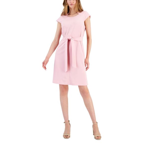 Women's Cap-Sleeve Seamed Belted Dress - Picture 1 of 1